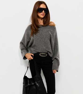 Dark Grey Slash Neck Batwing Sleeve Jumper