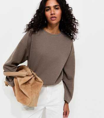 Dark Mink Cotton Rich Soft Touch Bubble Hem Top
