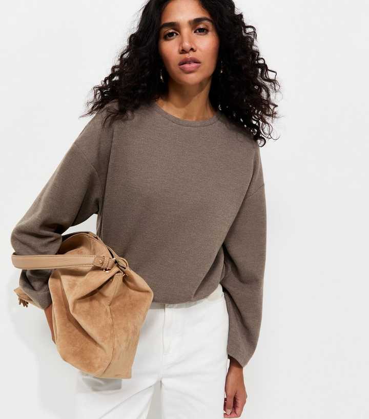Dark Mink Cotton Rich Soft Touch Bubble Hem Top