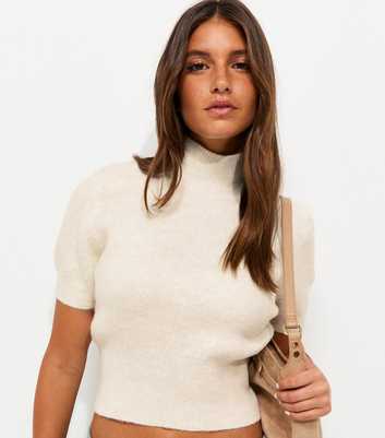 Off White Shoulder Pad Funnel Neck Knit Top