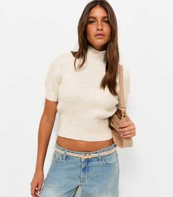 Off White Shoulder Pad Funnel Neck Knit Top