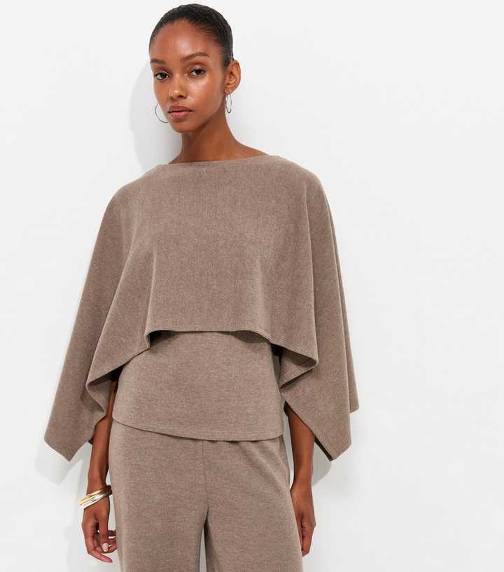 Dark Mink Soft Touch Layered Cape Top