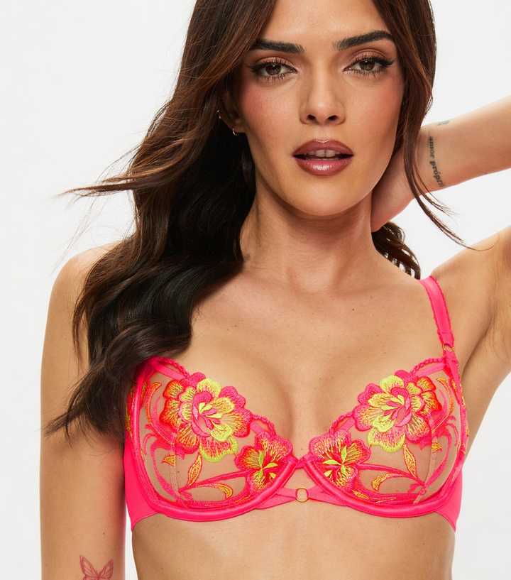 Ann Summers Bright Pink Tropical Oasis Non Padded Plunge Bra