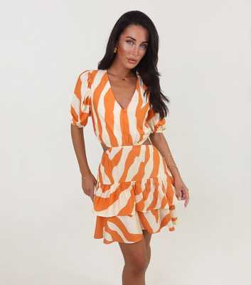 AX Paris Orange Abstract Stripe Cut Out Mini Dress