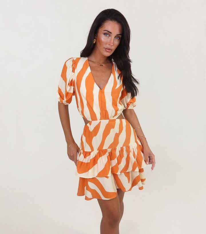 AX Paris Orange Abstract Stripe Cut Out Mini Dress