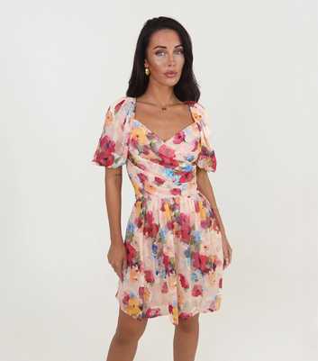 AX Paris Pink Chiffon Floral Wrap Mini Dress
