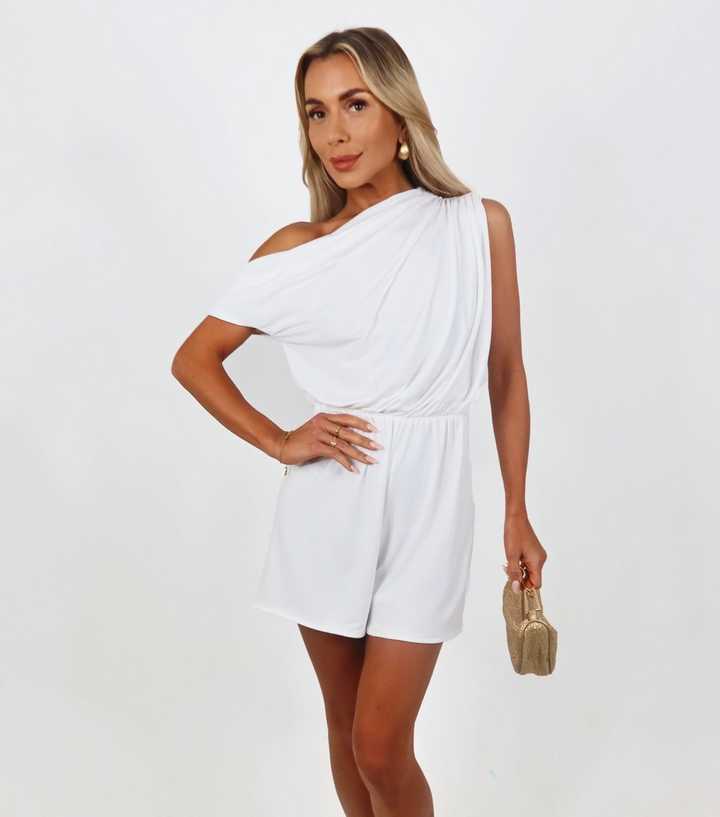AX Paris White Draped Off the Shoulder Playsuit