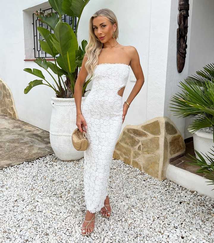 AX Paris White Lace Cut Out Bandeau Midi Dress