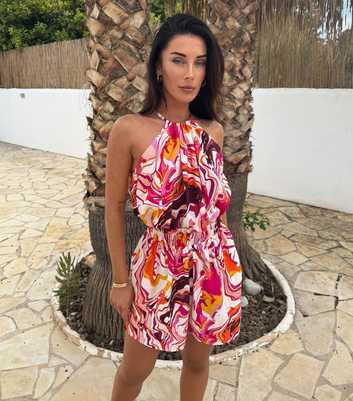 AX Paris Pink Marble Print Halterneck Playsuit