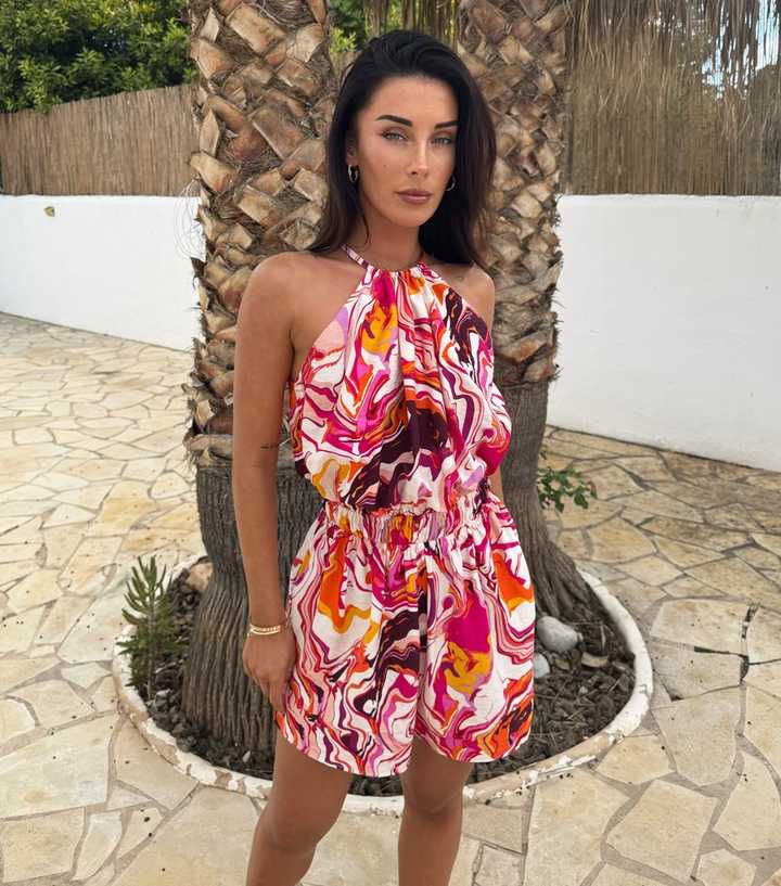 AX Paris Pink Marble Print Halterneck Playsuit