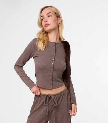 Pink Vanilla Dark Brown Mini Ribbed Cardigan