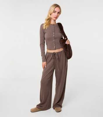 Pink Vanilla Dark Brown Mini Ribbed Drawstring Joggers