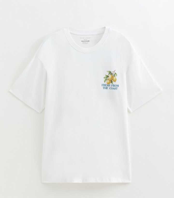 White Cotton Regular Fit Fresh From The Coast Graphic Print T-Shirt