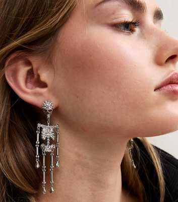 Silver Tone Halloween Skeleton Drop Earrings