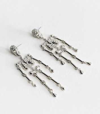 Silver Tone Halloween Skeleton Drop Earrings