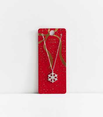 Silver Tone Christmas Diamante Snowflake Necklace