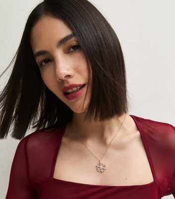 Gold Tone Christmas Diamante Snowflake Necklace