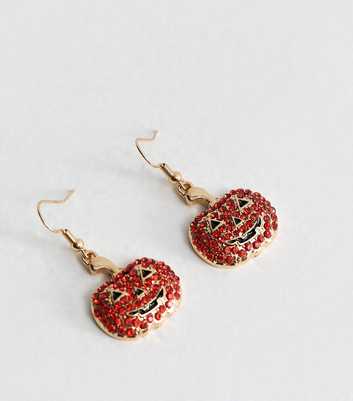 Orange Halloween Gem Embellished Pumpkin Drop Earrings