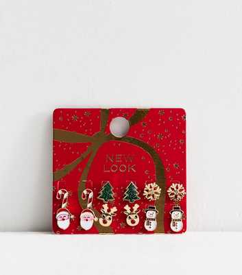 Gold Pack of 6 Christmas Novelty Stud Earrings