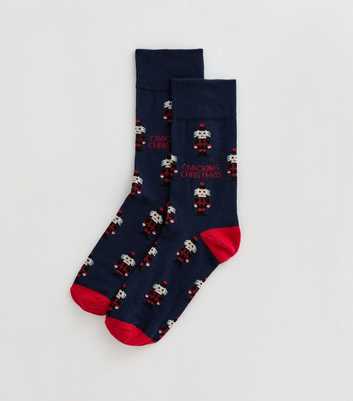 Mens Navy Cracking Christmas Nutcracker Pattern Ankle Socks