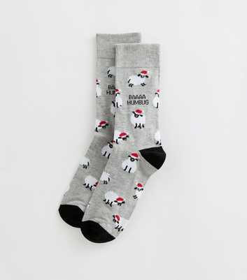 Grey Marl Cotton Rich Christmas Baaa Humbug Ankle Socks