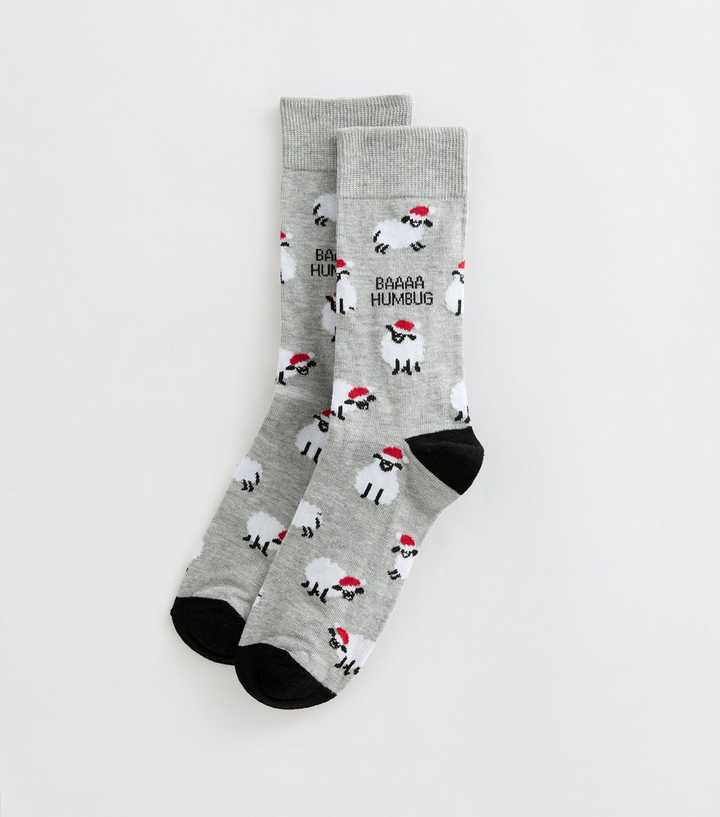 Grey Marl Cotton Rich Christmas Baaa Humbug Ankle Socks