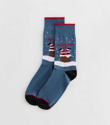 Mens Blue Father Christmas Bottoms Up Ankle Socks