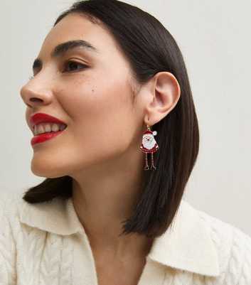 Bright Red Christmas Glitter Santa Drop Earrings
