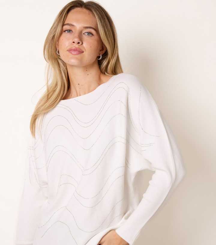 Surf Pattern Shirts Blue Vanilla Off White Wave Pattern Slash Neck Jumper | New Look