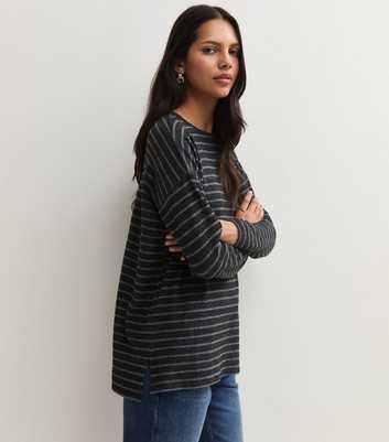 Grey Soft Touch Brushed Stripe Loose Fit Top