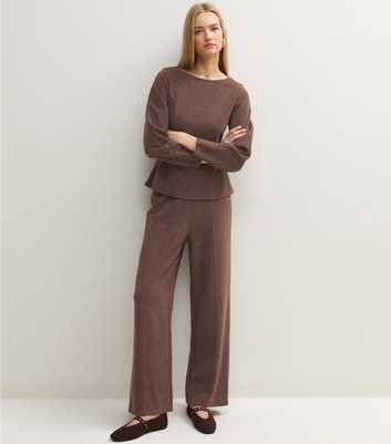 Dark Brown Front Seam Wide Leg Trousers