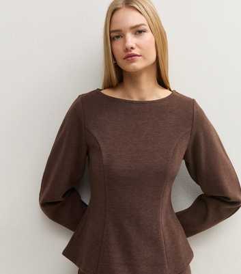 Dark Brown Soft Touch Waisted Long Sleeve Top