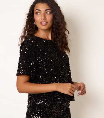 Blue Vanilla Black Velvet Sequin T-Shirt