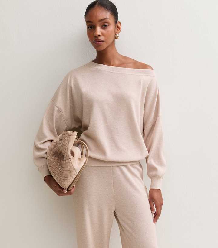 Oatmeal Soft Touch Slash Neck Top