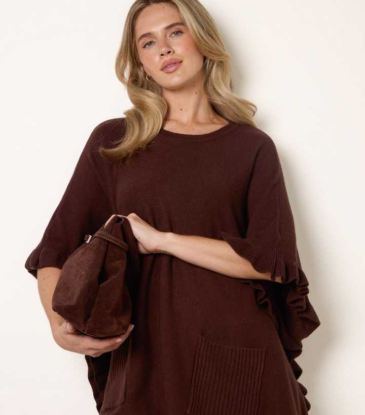 Blue Vanilla Dark Brown Knitted Frill Cape