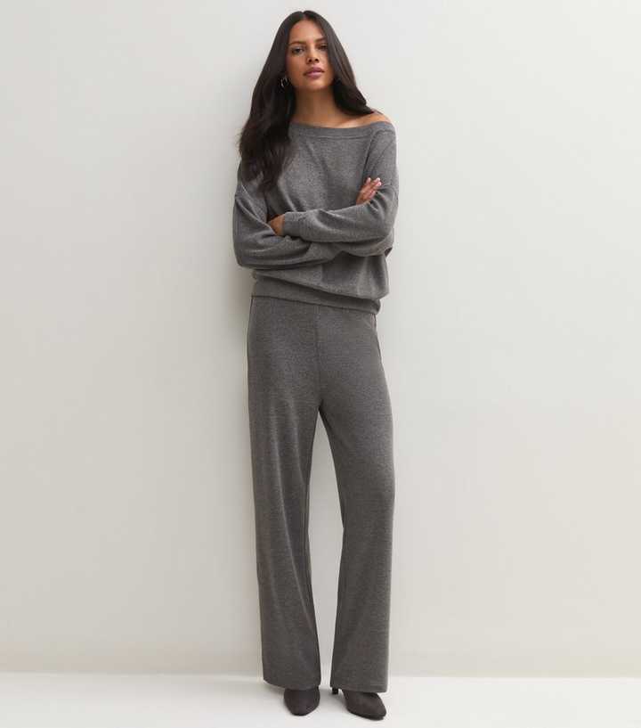 Dark Grey Soft Touch Wide Leg Trousers