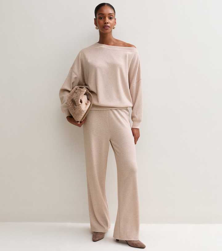 Oatmeal Soft Touch Wide Leg Trousers