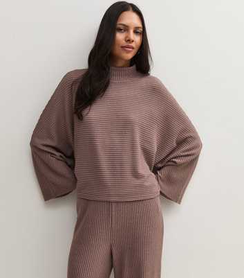 Mink Soft Touch Ribbed Stand Neck Cape Sleeve Top