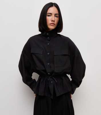 Black Long Sleeve Funnel Neck Shacket