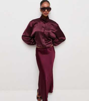 Dark Burgundy Satin Funnel Neck Shirt
