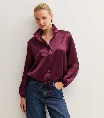 Dark Burgundy Satin Funnel Neck Shirt