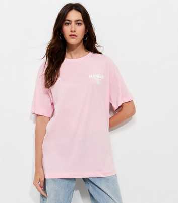 Bright Pink Cotton Hawaii Print Oversized T-Shirt