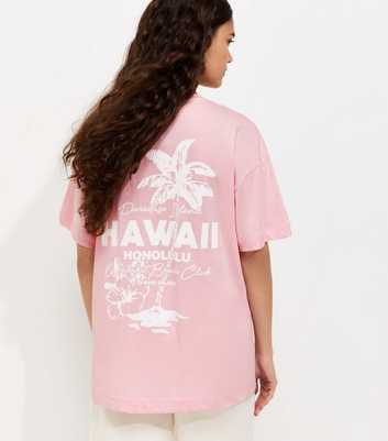 Bright Pink Cotton Hawaii Print Oversized T-Shirt