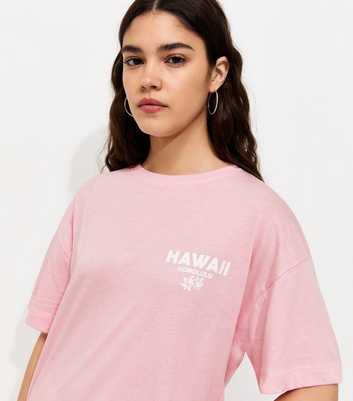 Bright Pink Cotton Hawaii Print Oversized T-Shirt