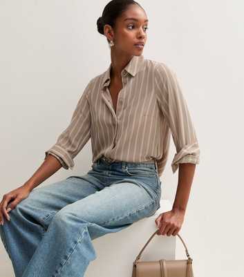 Brown Striped Relaxed Long Sleeve Shirt