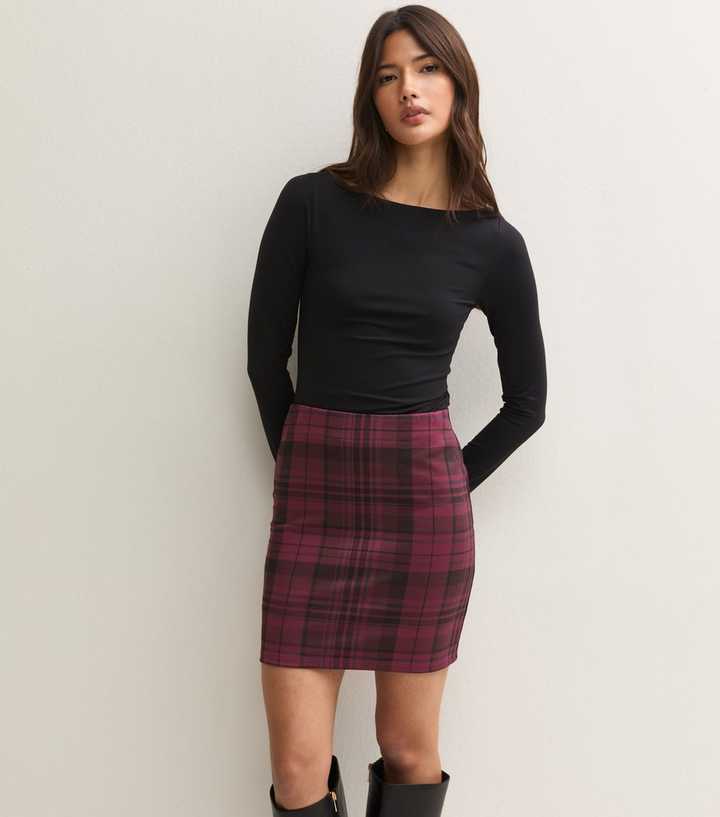 Red Tartan Check Jacquard Tube Mini Skirt