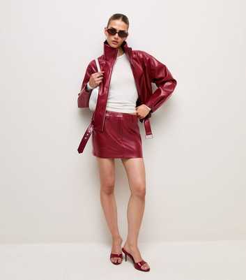 Dark Red Faux Leather Micro Mini Skirt