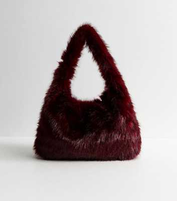 Dark Burgundy Faux Fur Oversized Shoulder Bag