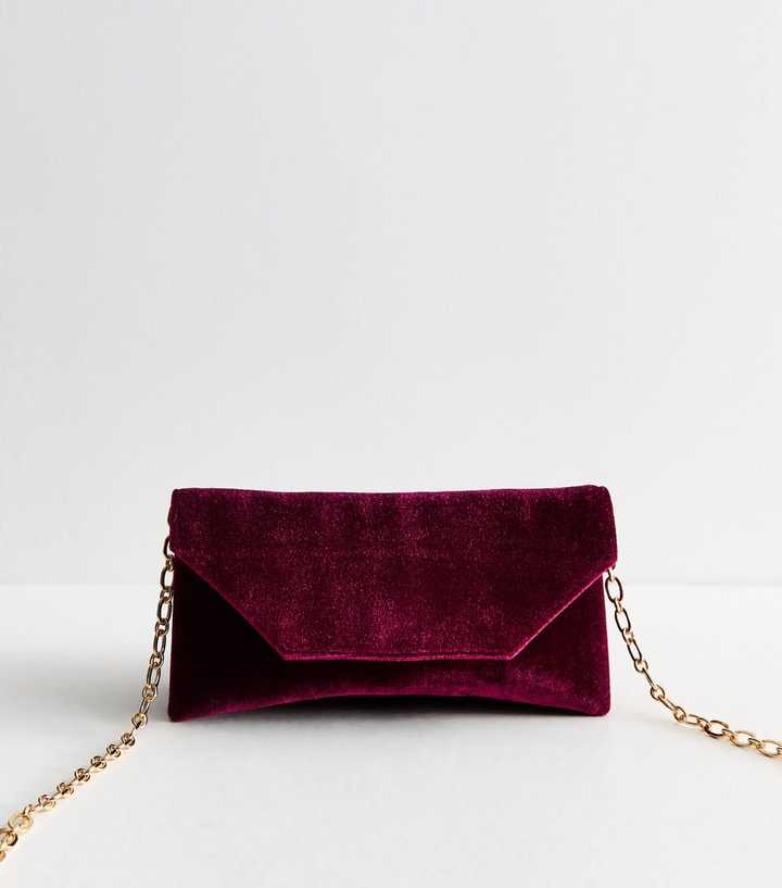 Dark Burgundy Velvet Envelope Clutch Bag