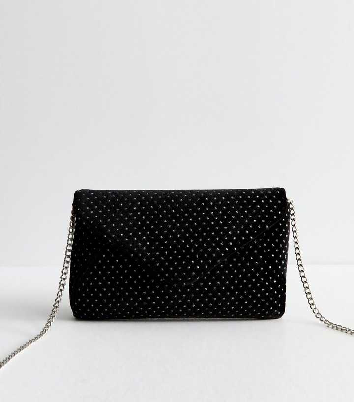 Black Velvet Glitter Spot Clutch